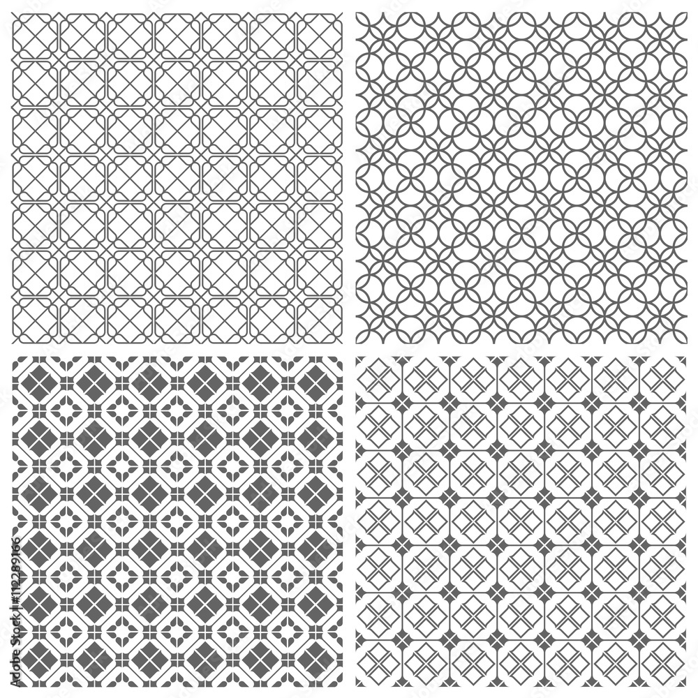 Fototapeta premium Four geometric monochrome seamless tile patterns