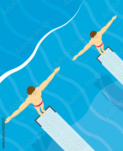 Standing on diving board and preparing to dive design from top view