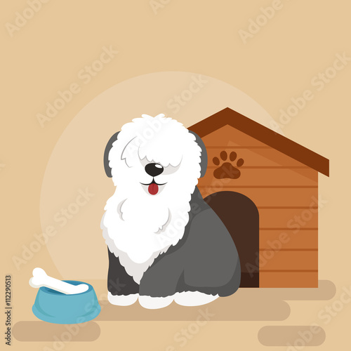 Happy Dog kennel, house with bone and bowl of food