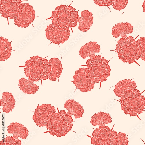 Seamless pattern of pink carnations