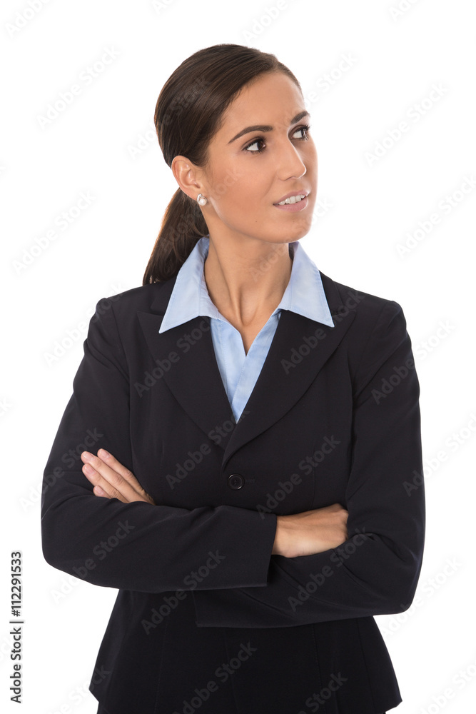 Business Frau isoliert auf weiß mit Blick zur Seite. Business Frau isoliert auf weiß mit Blick zur Seite.