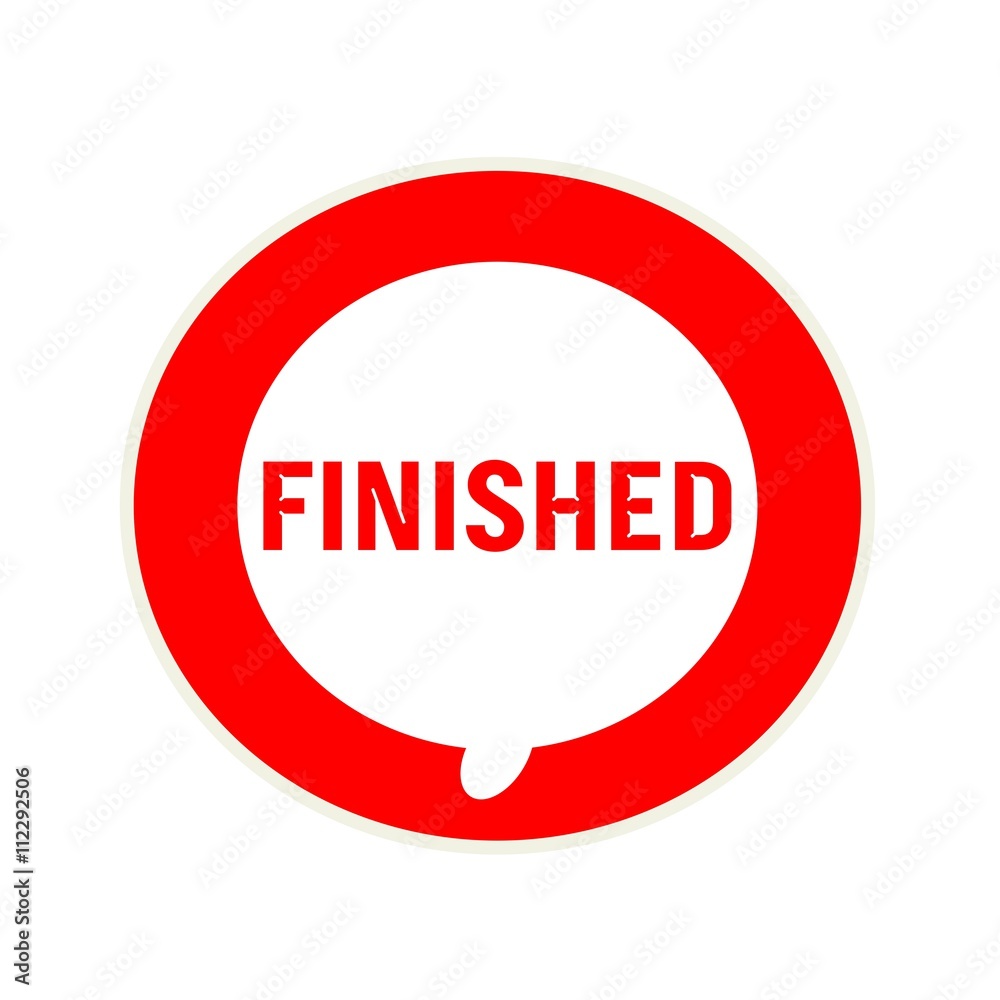 Finish red wording on Circular white speech bubble Finish red wording on Circular white speech bubble