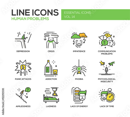 Human psychological problems- line design icons set