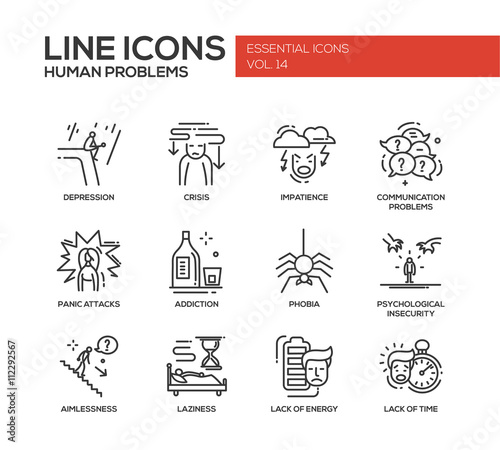 Human psychological problems- line design icons set