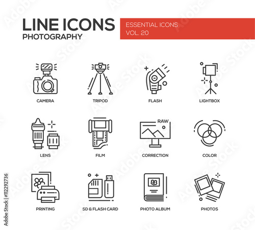 Photography line design icons set