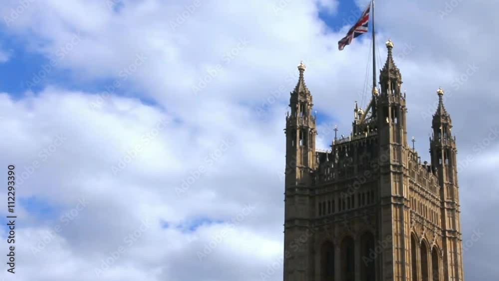 Great Britain Flag on Victoria Tower at Palace of Westminste Great Britain Flag on Victoria Tower at Palace of Westminste