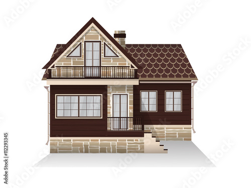 Vector illustration of detailed suburban family house with mansard.