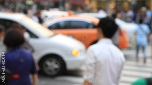 Crowds on crosswalk around Shinchon street which is one of the famous traveling locations in Seoul, South Korea. 
