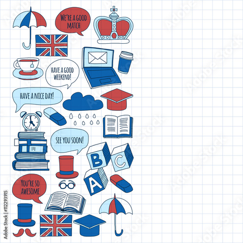 Vector doodle patterns English courses Language school