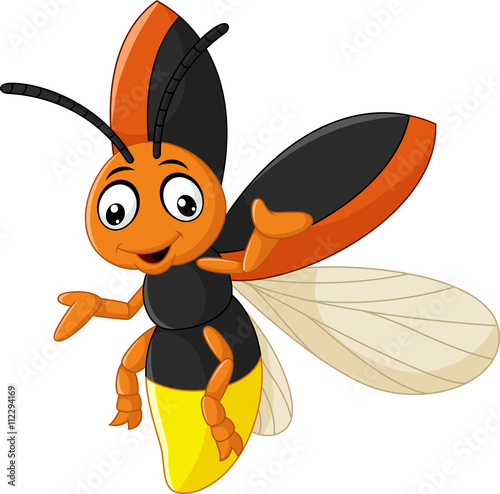 Cute firefly cartoon waving

