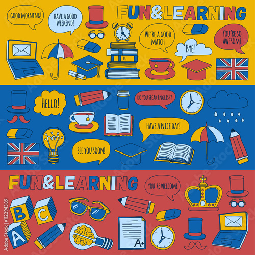 Vector doodle patterns English courses Language school