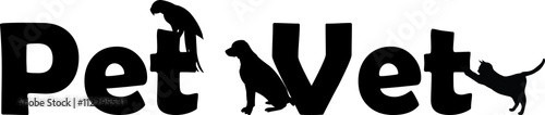 Veterinary Hospital logo: pet vet with dog, cat and parrot silhouette