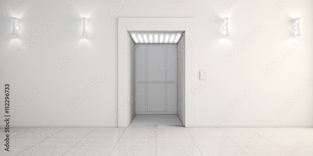 Obraz premium Modern metal elevator with open doors, Hall Interior