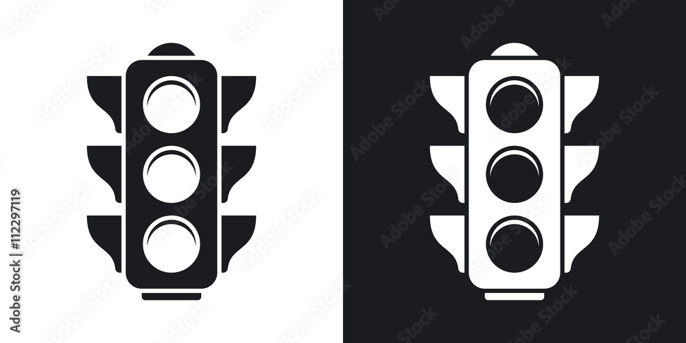 Vector traffic light icon. Twotone version on black and white