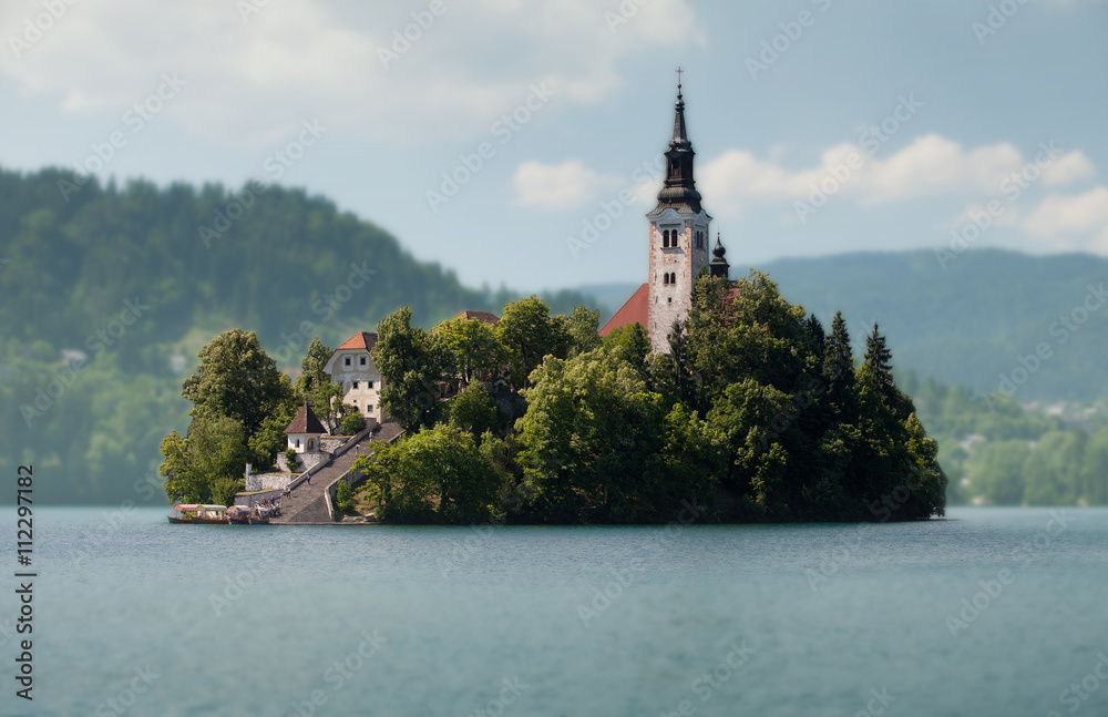 Pilgrimage Church of the Assumption of Maria on Bled island. Bled lake. Slovenia