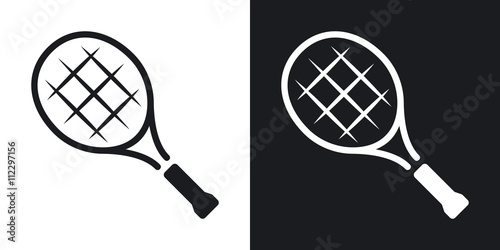 Vector tennis racket icon. Two-tone version on black and white background photo