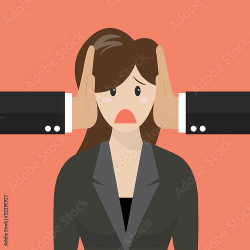 Business woman was covered ears by other man