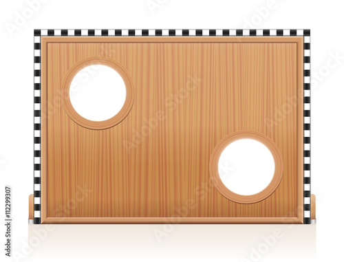 Goal wall - wooden target shooting competition game equipment. Isolated vector illustration on white background.