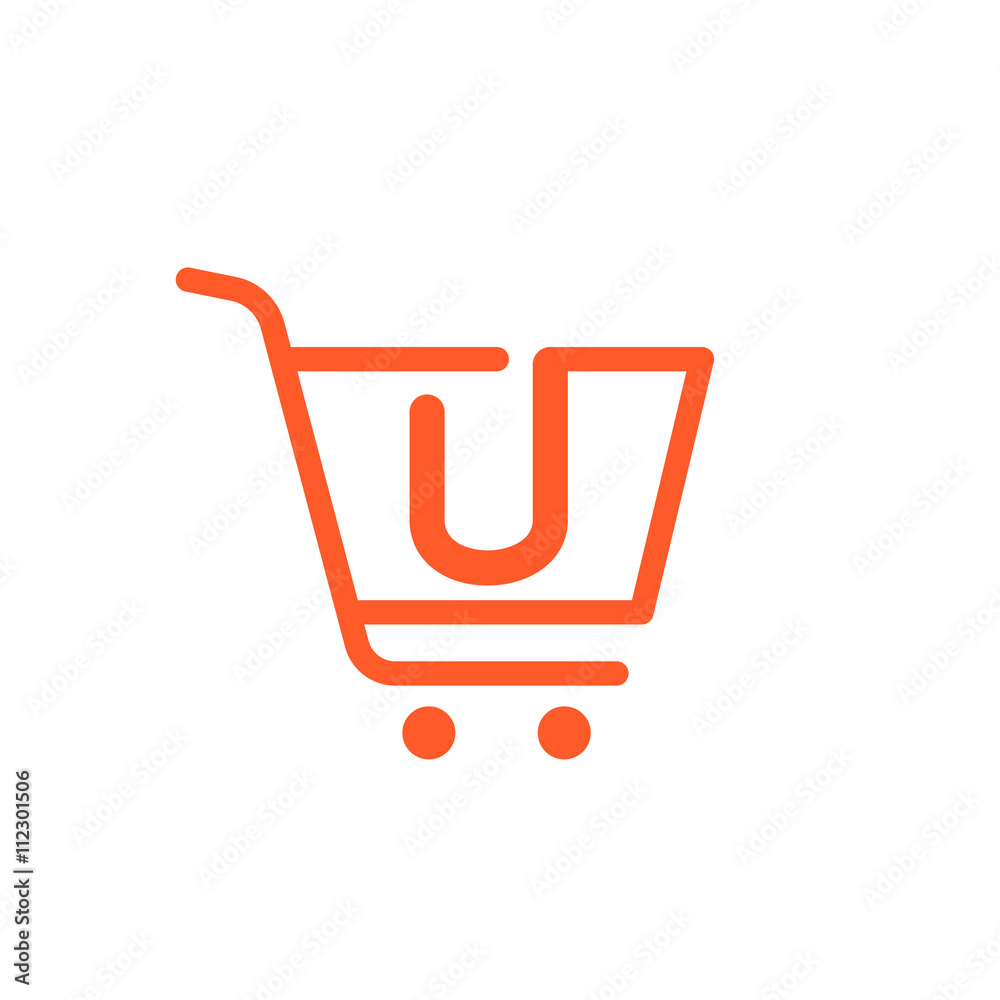 U letter logo with Shopping cart icon. U letter logo with Shopping cart icon.
