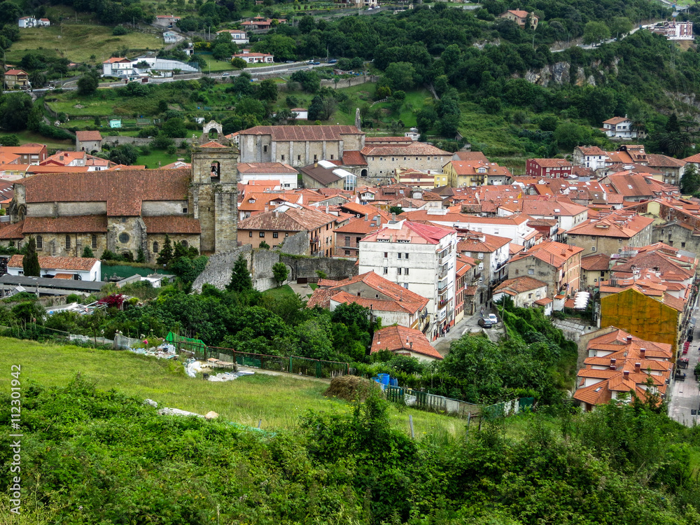 Air view on small medieval town. Laredo, Cantabria, Spain