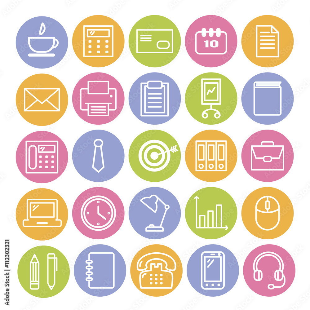 Set of linear icons of office supplies. Thin icons for web, print, mobile applications design Set of linear icons of office supplies. Thin icons for web, print, mobile applications design