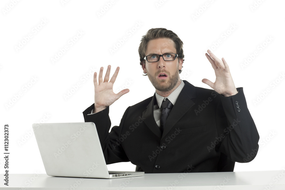 businessman with a surrender gesture businessman with a surrender gesture
