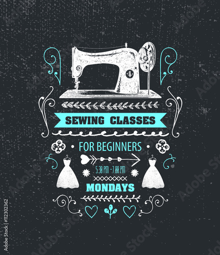 Vector sewing classes poster, flyer.