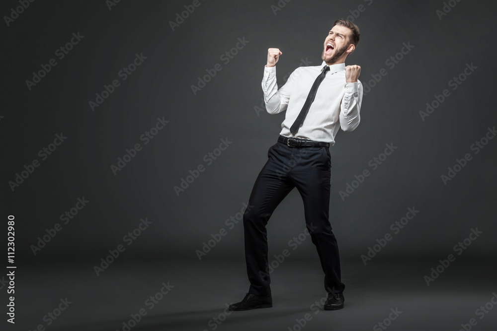 Handsome young businessman celebrating his success. Handsome young businessman celebrating his success.