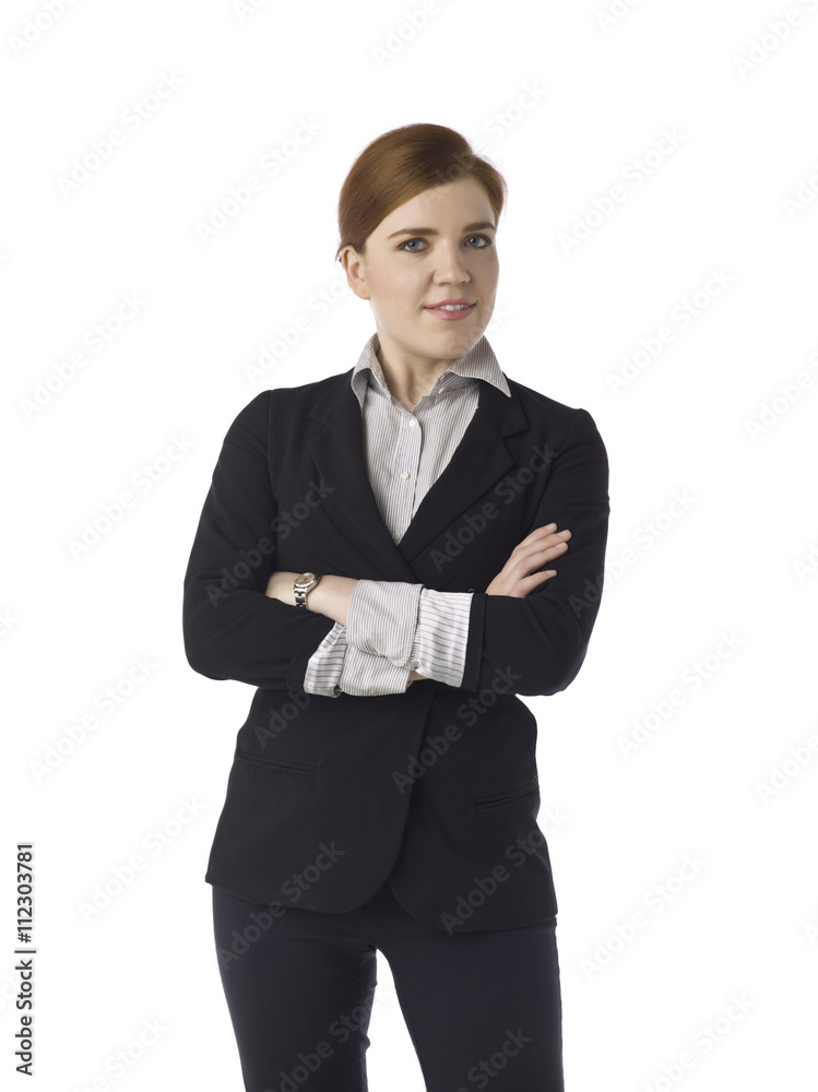 smiling businesswoman with arm crossed