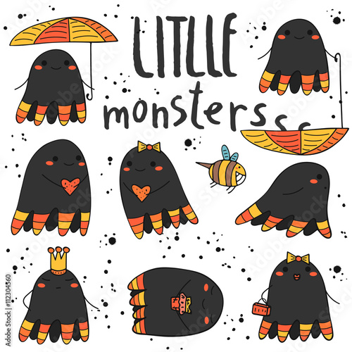 Cute hand drawn doodle monsters, creatures collection.
