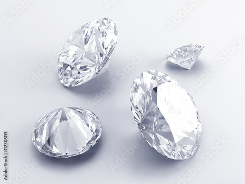 Group of diamonds placed on white background  3d.