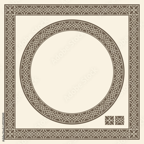 Decorative monochrome frames, Arabic, oriental style. Pattern brush and frame elements are included.