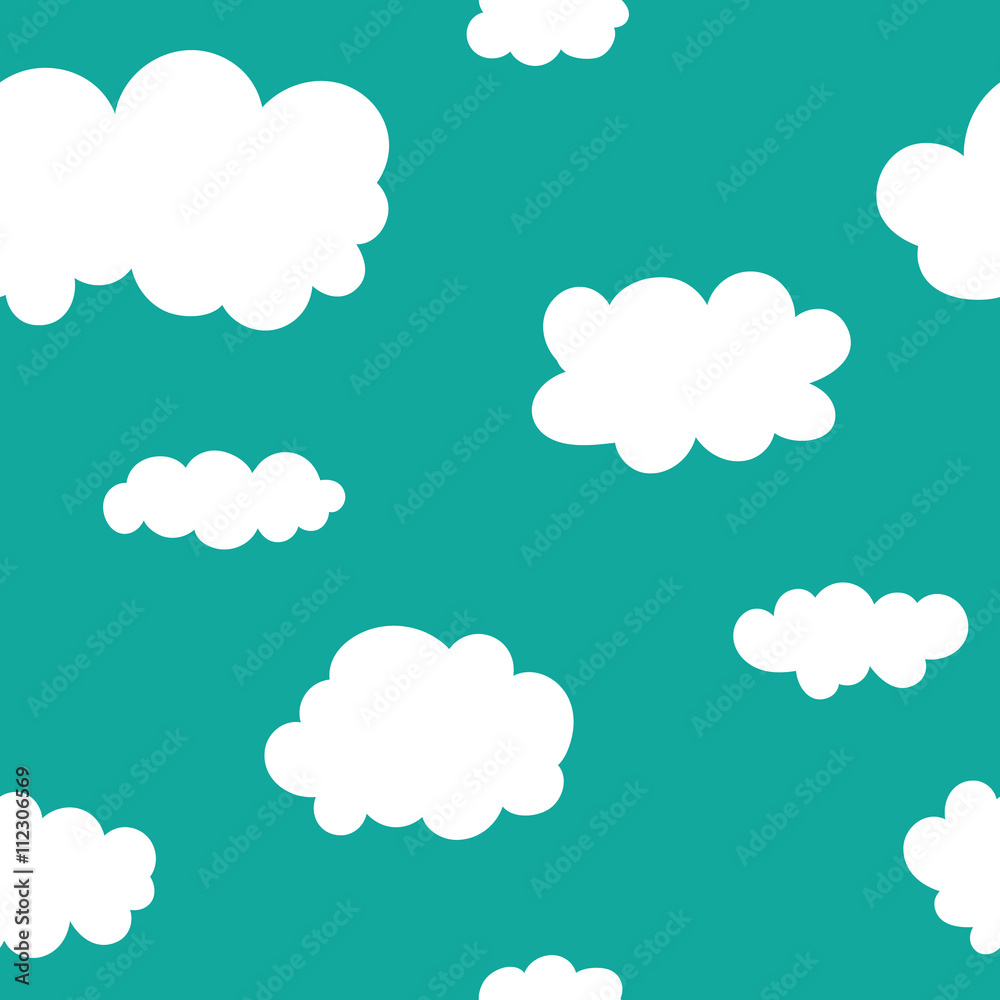 Seamless pattern. Funny clouds on blue sky. vector illustration.