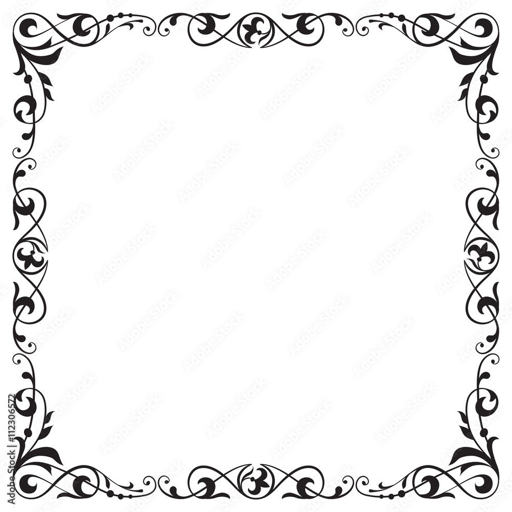 Decorative black square frame, corner, vignette.