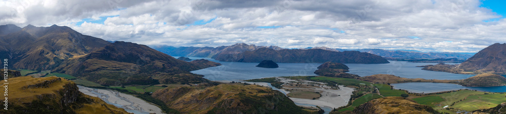 Panoramic Views from Rocky Mountain Summit towards Lake Wanaka, New Zealand