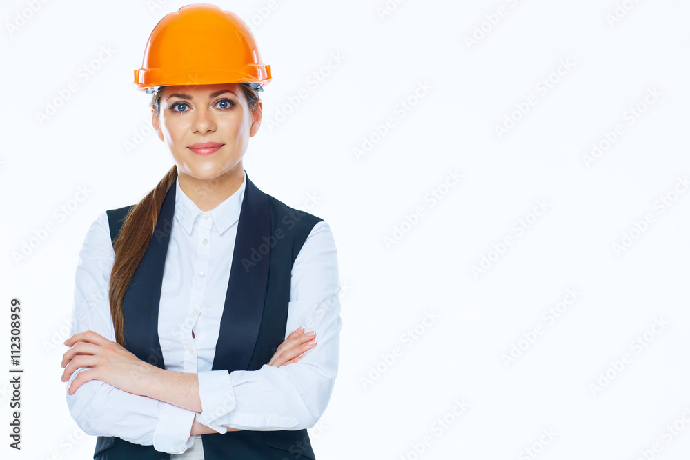 Smiling Business woman engineer isolated portrait Smiling Business woman engineer isolated portrait