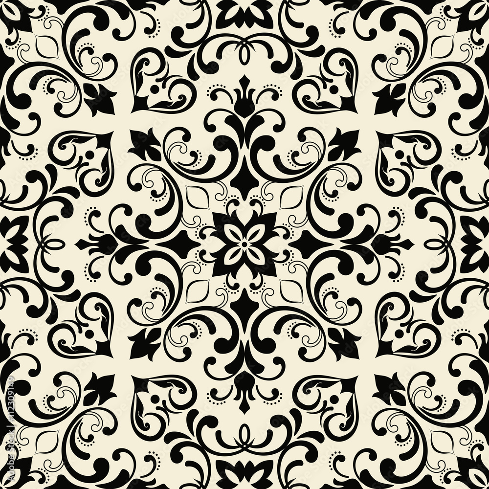 seamless damask wallpaper in black and beige.