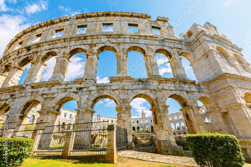 A wall fragment of ancient Roman amphitheater (Arena) in Pula, Croatia photo