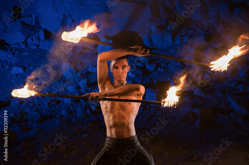 Fireshow performance near the rock