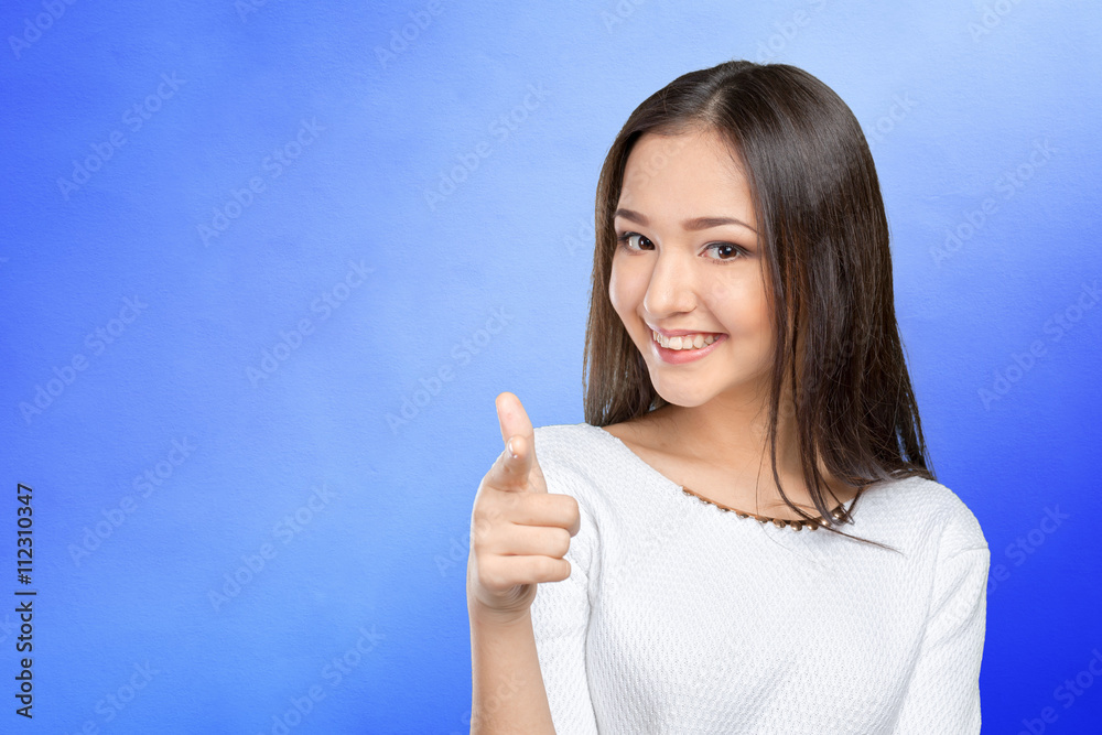 Young beautiful happy caucasian woman pointing on you Young beautiful happy caucasian woman pointing on you