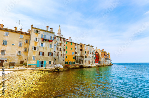 Old town Rovinj on a sunny day by Adriatic sea, Croatia 
