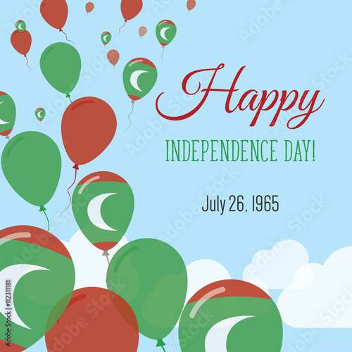 Independence Day Flat Greeting Card. Maldives Independence Day. Maldivan Flag Balloons Patriotic Poster. Happy National Day Vector Illustration.