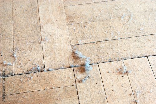 Home dust on the old wooden floor