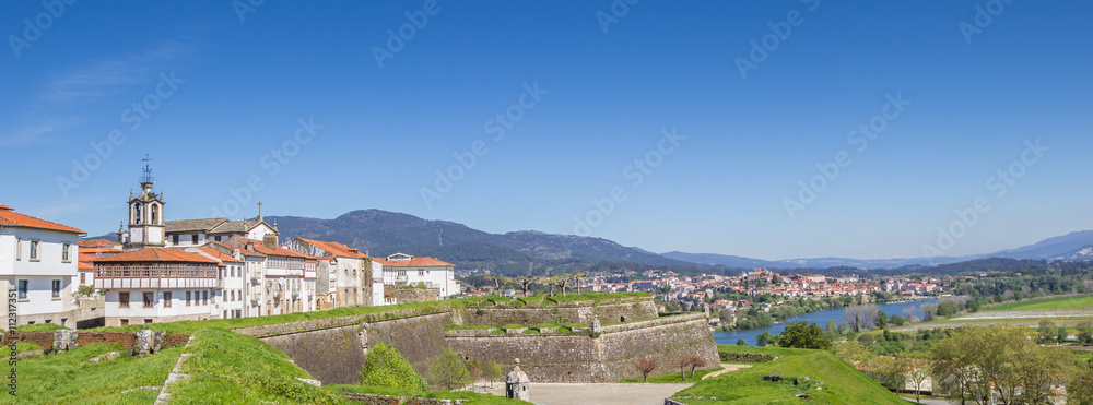 Panorama of the city wall and houses in Valenca do Minho