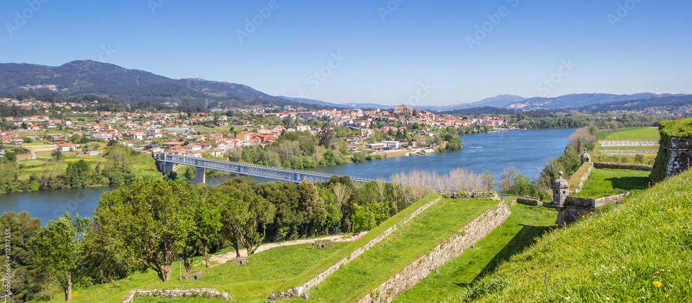 Panorama of fortified walls and river in Valenca do Minho