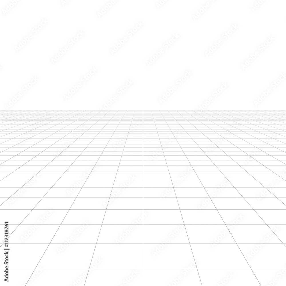 Perspective grid over white background. 3D rendering. - obrazy, fototapety, plakaty 