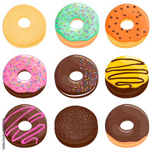 Sweet donuts collection. Vector illustration set