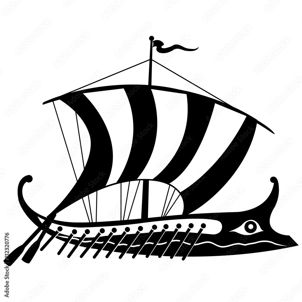 Naklejka premium Ancient Greek trireme. Vector illustration