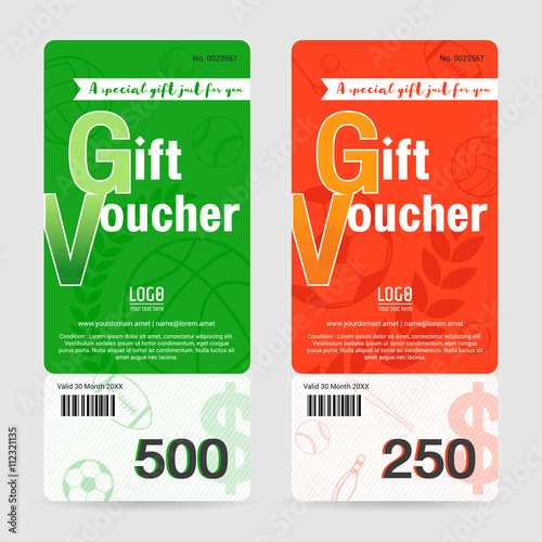 Gift certificate, gift voucher, gift card template in sport theme