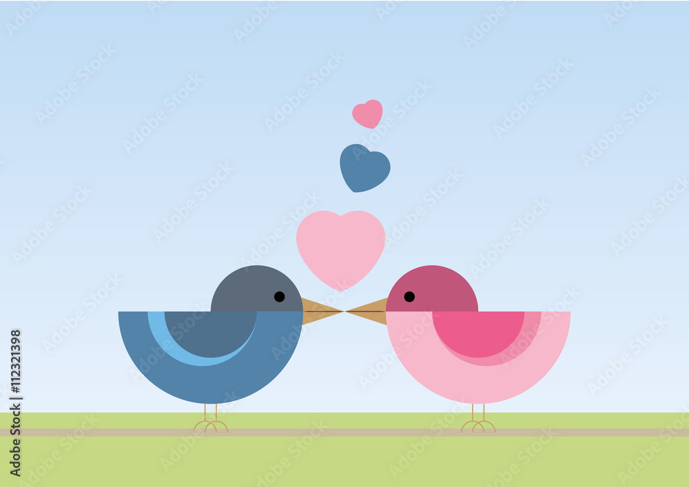 Love Birds with hearts Love Birds with hearts